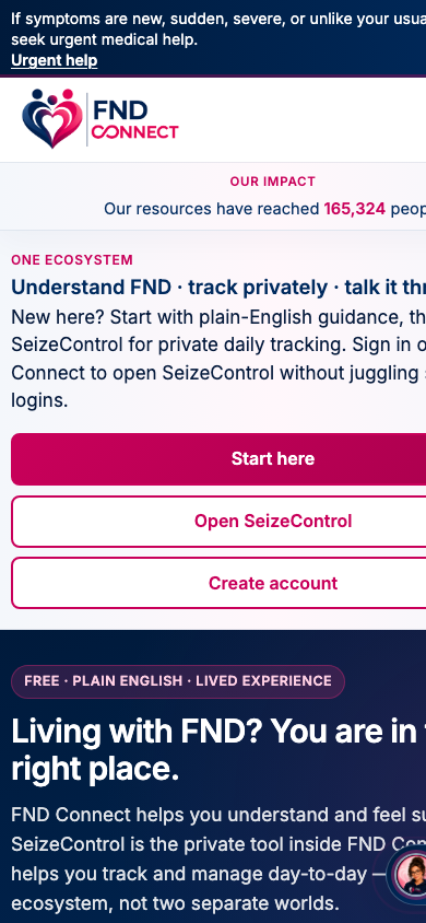 FND Connect home — support platform for Functional Neurological Disorder